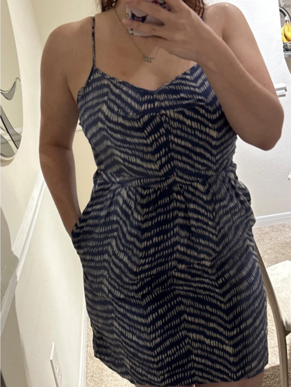 Spaghetti-Strap Navy Printed Mini Dress